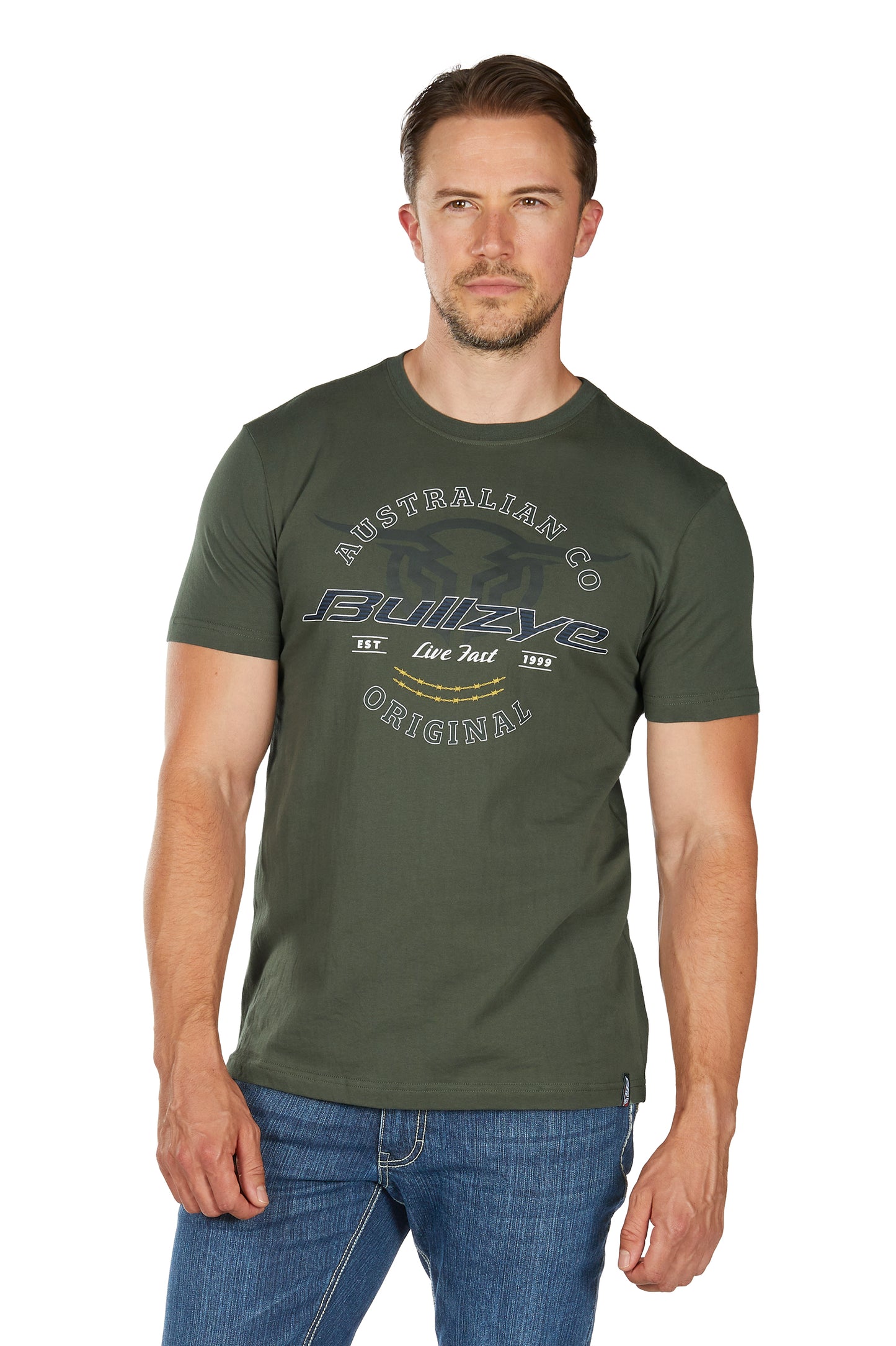 B6W1503506 Bullzye Men's Live Fast Tee Green
