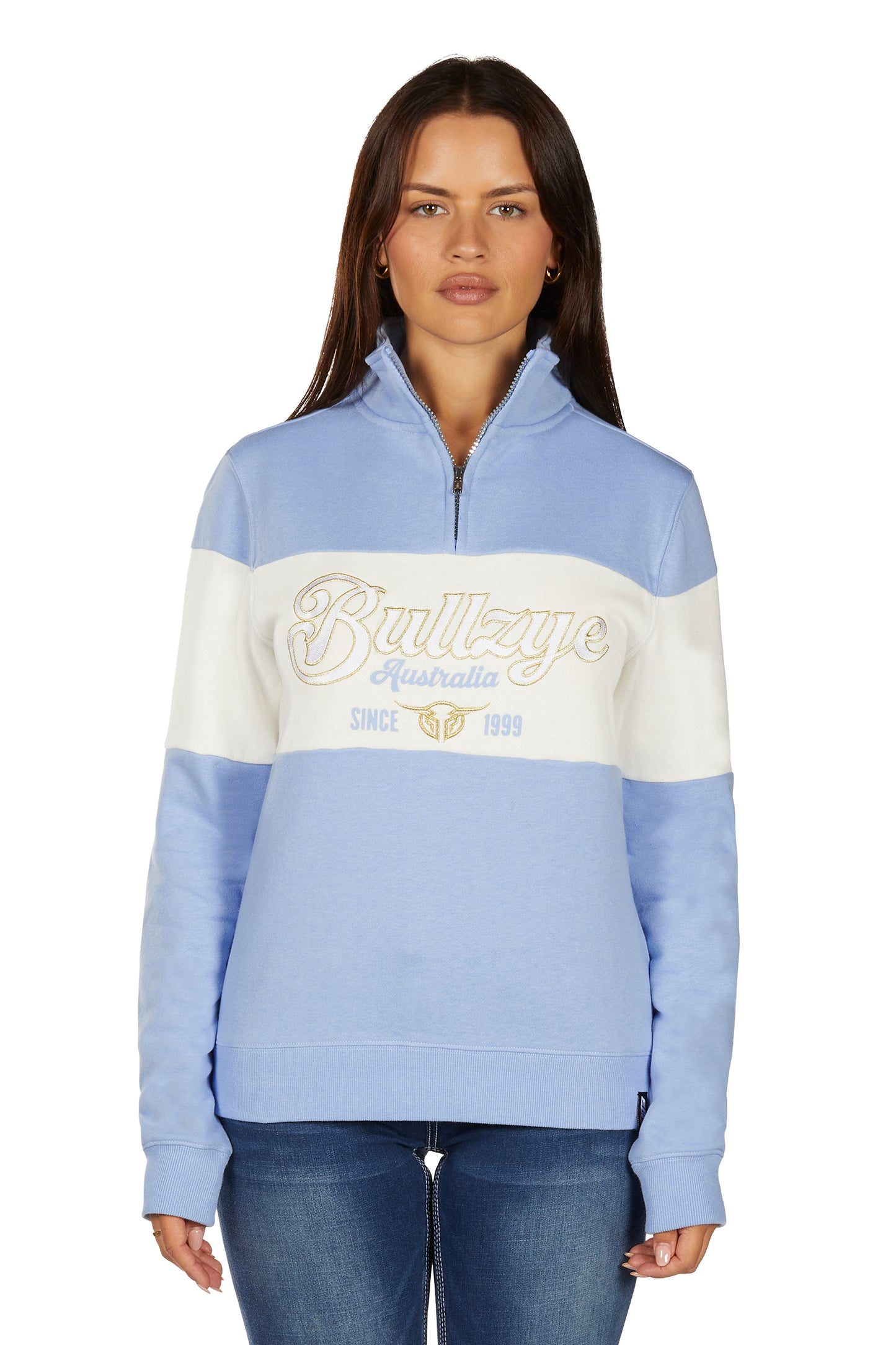 B6W2597531 Bullzye Women's Kai 1/4 Zip Pullover Blue/Cream