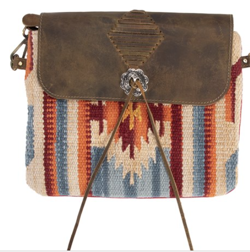 BAG6250 Fort Worth Navajo Leather Handbag - Cream/Orange/Blue