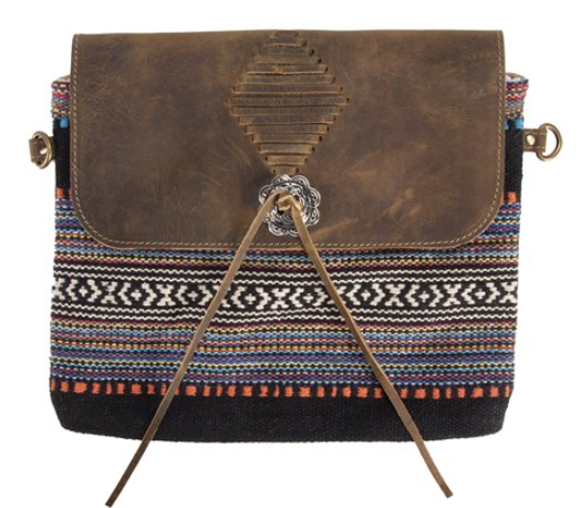 BAG6255 Fort Worth Navajo Leather Handbag - Black/Blue/Orange