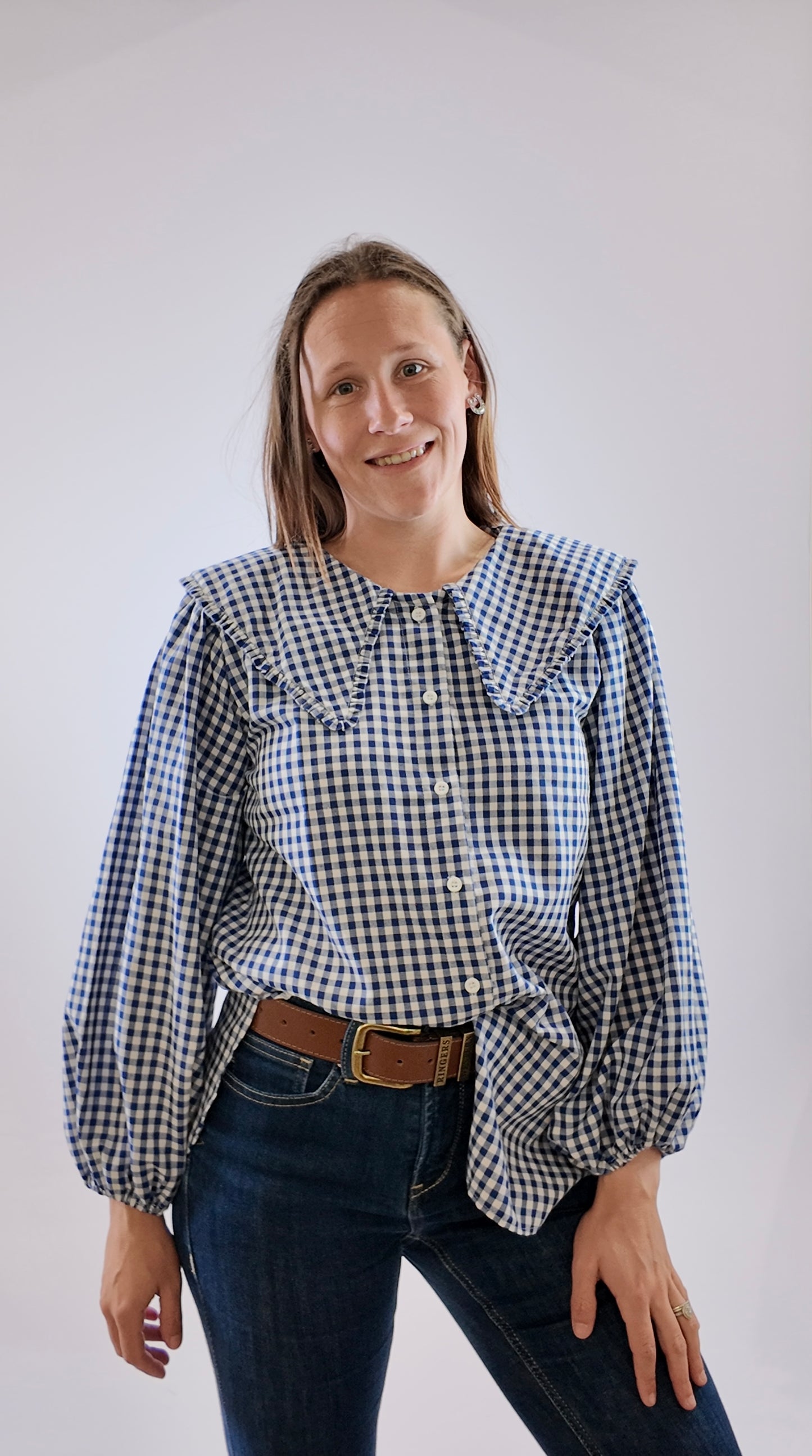 LJC721  LJC Birdie Cotton Shirt - Navy Gingham