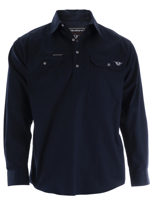 BCP1101120 Bullzye Men's Light 1/2 Button LS Work Shirt Navy