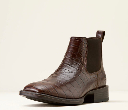 10074162 Ariat Mens Booker Chelsea Western Square toe Croc Print