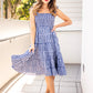 D8998-1-NY Gingham Women's Tier Dress With Lace Trim Navy