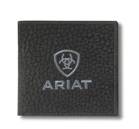 A3556301 Ariat Men's Bifold Wallet Bull Hide Embroidered Black