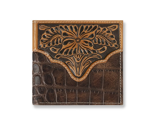 A3553002 Ariat Bifold Wallet Large Croco Floral Embossed Brown