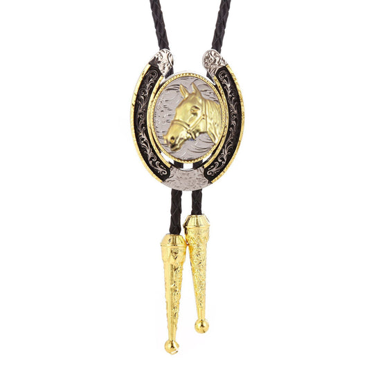 BOLO-06 Brigalow Oval Horse Head Horse Shoe Gold & Black