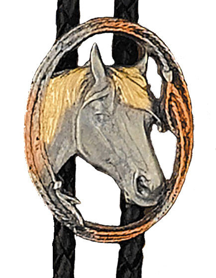 BOLO-23 Gold & Silver Oval Horsehead With Ropes Bolo