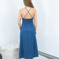 D9150-DN Cot Denim Women's Singlet Flare Midi Dress