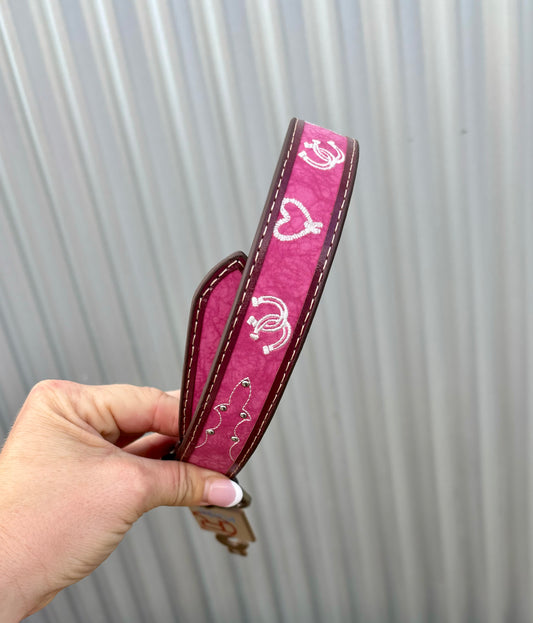9714300 Roper Girl's Belt 1.1/4 PU leather Embroidered Horseshoes & Lassos Pink