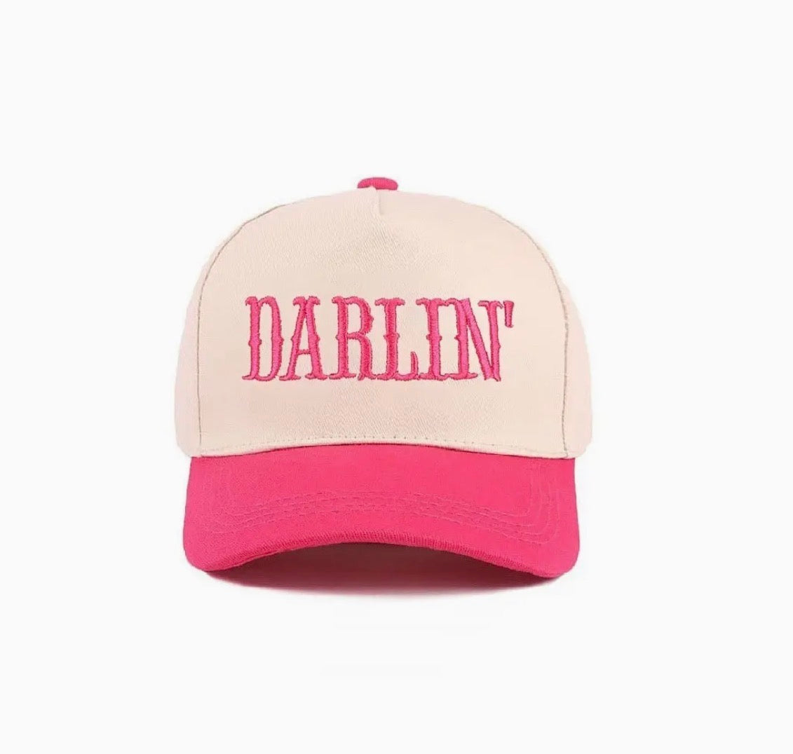 Z1B-U745FUCHSIA Darlin embroidered Tab Embroidered Trucker Cap