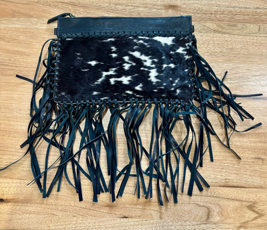22874 Hide Black & White Fringe Clutch