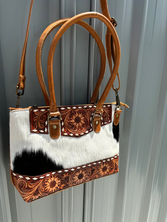 35361 Cora Leather Cowhide & Tooled Floral Handbag