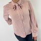 VT81416  Collared Tie Neck Button Blouse - Blush