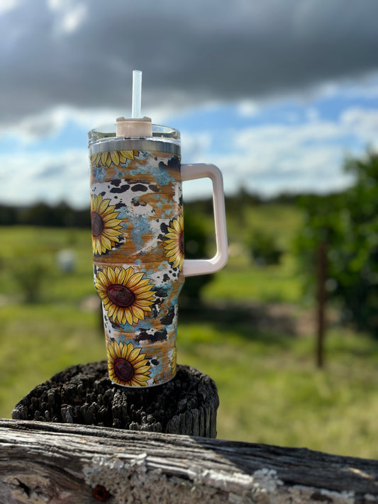 TUM15 Sunflower Cowhide Print Tumbler