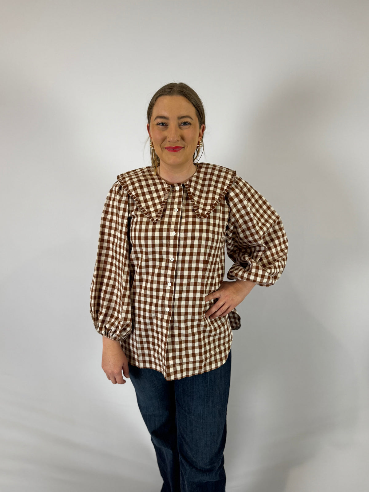 LJC5378 LJC Birdie Cotton Shirt - Chocolate Gingham