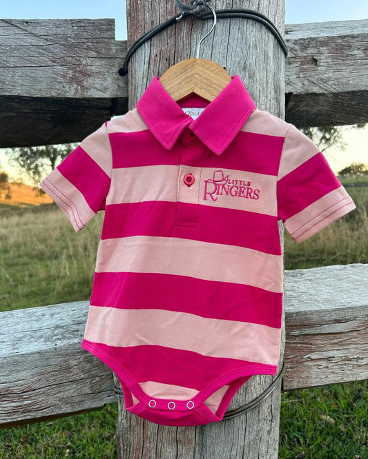 29654 Little Ringers Pink Polo Romper