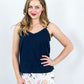 T1765-NY Scallop Women's Lace Trim Singlet Navy