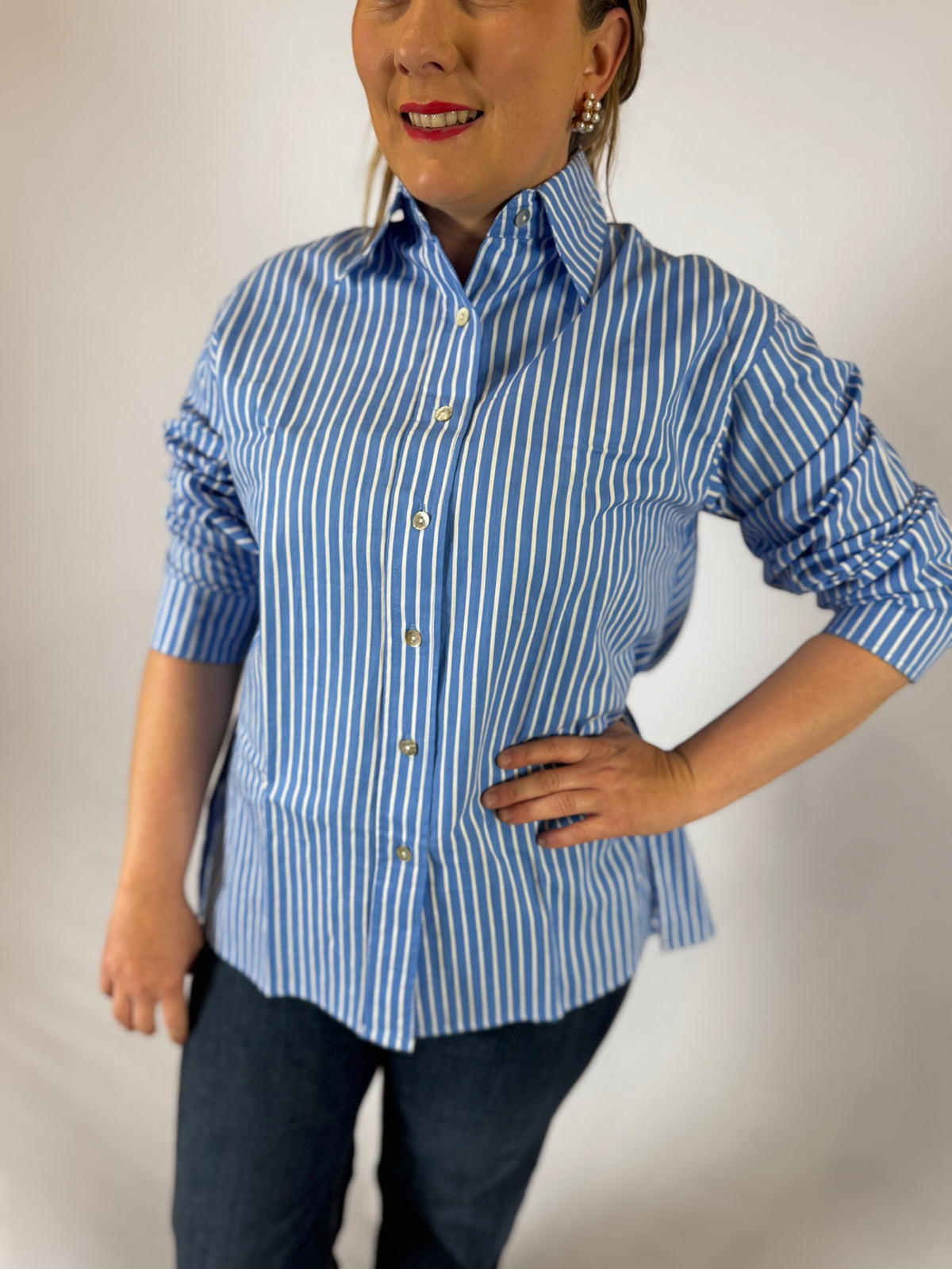 LJC5354 LJC Charlie Linen Shirt - Ocean Stripe