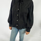 VT81416  Collared Tie Neck Button Blouse - Black
