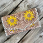 AE4298 Leather Carved Sunflower Purse