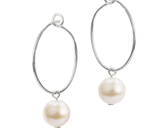 ER0171 MCJ S/S Pearl 10mm Hoop Earrings