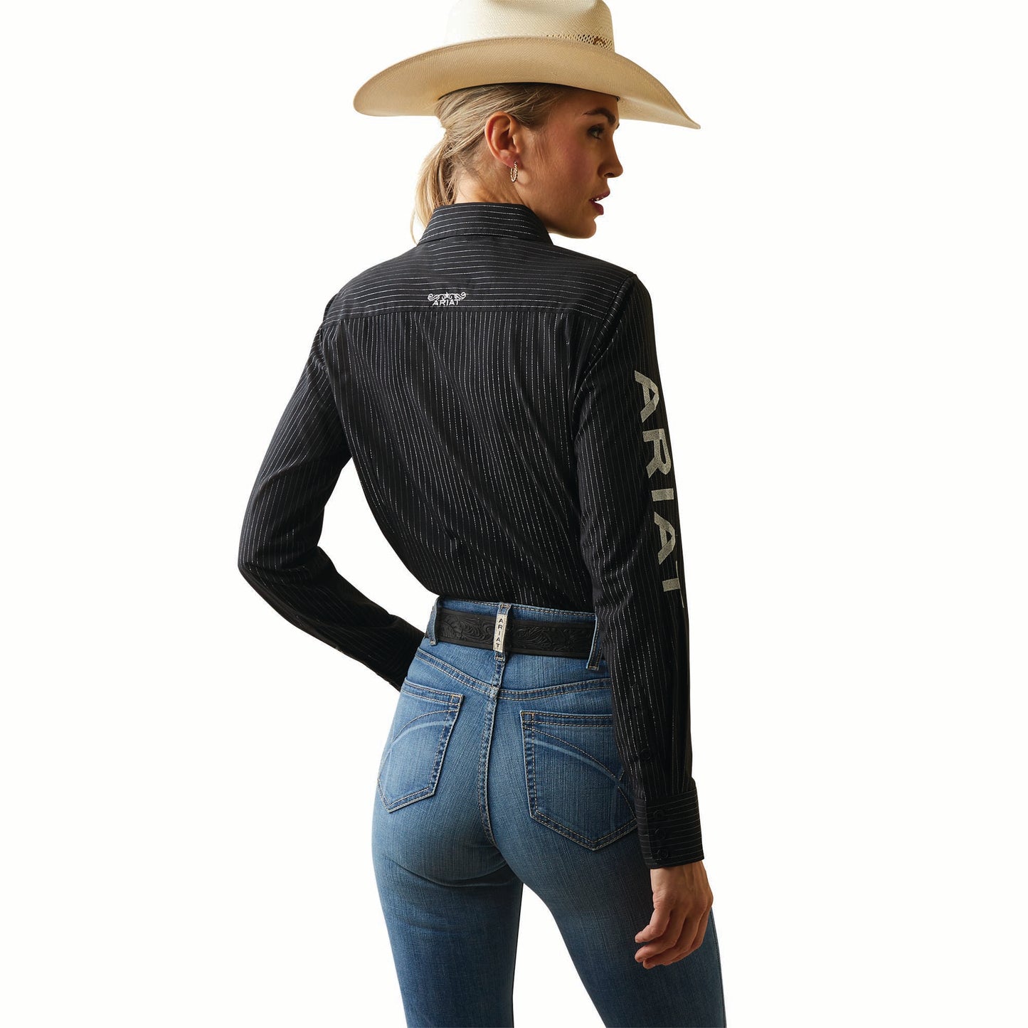 10042170 Ariat Women's REAL Team Kirby Stretch LS Shirt Black with Silver Lurex