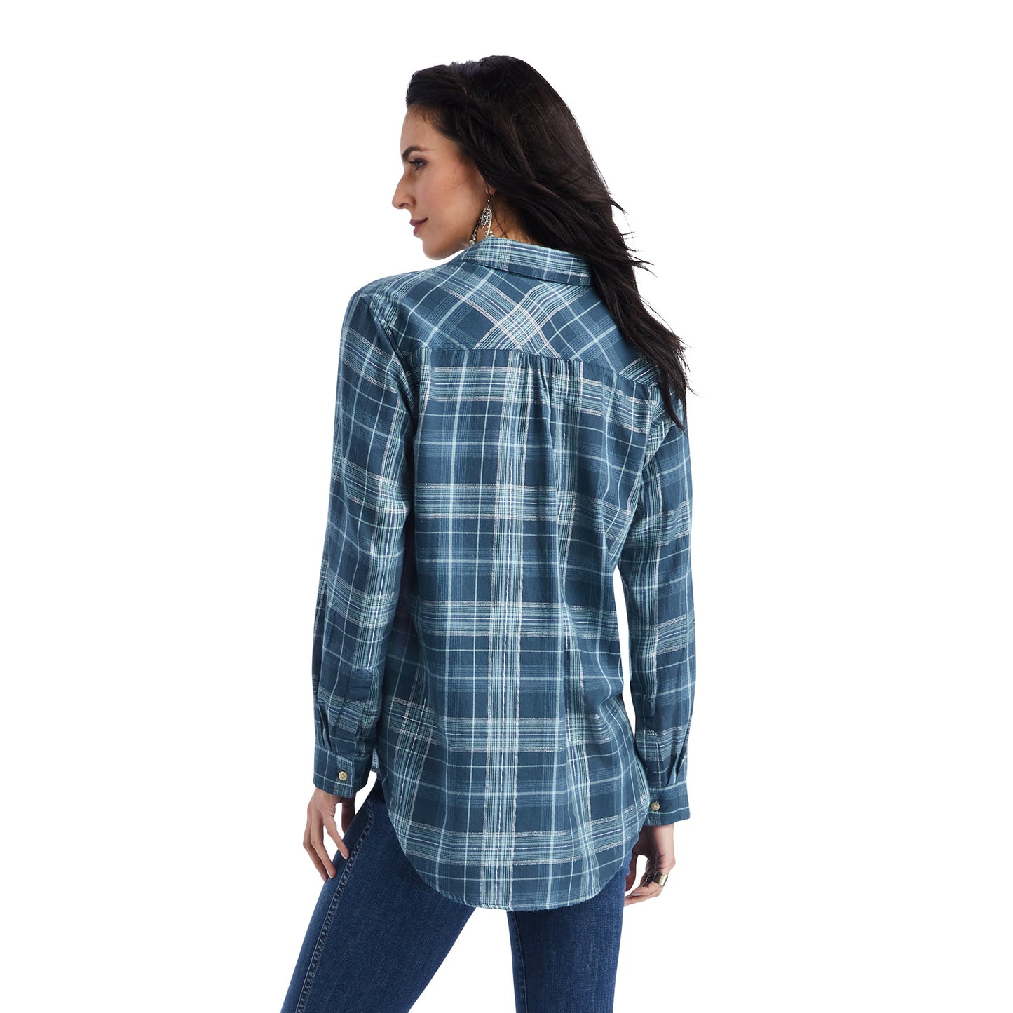 10042291 Ariat Women's Real Billie Jean Popover LS Shirt Lurex Plaid