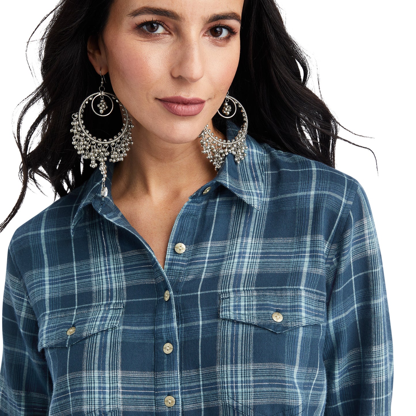 10042291 Ariat Women's Real Billie Jean Popover LS Shirt Lurex Plaid