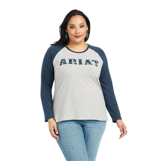 10042296 Ariat Women's REAL Baseball Shirt Heather grey/Midnight blue