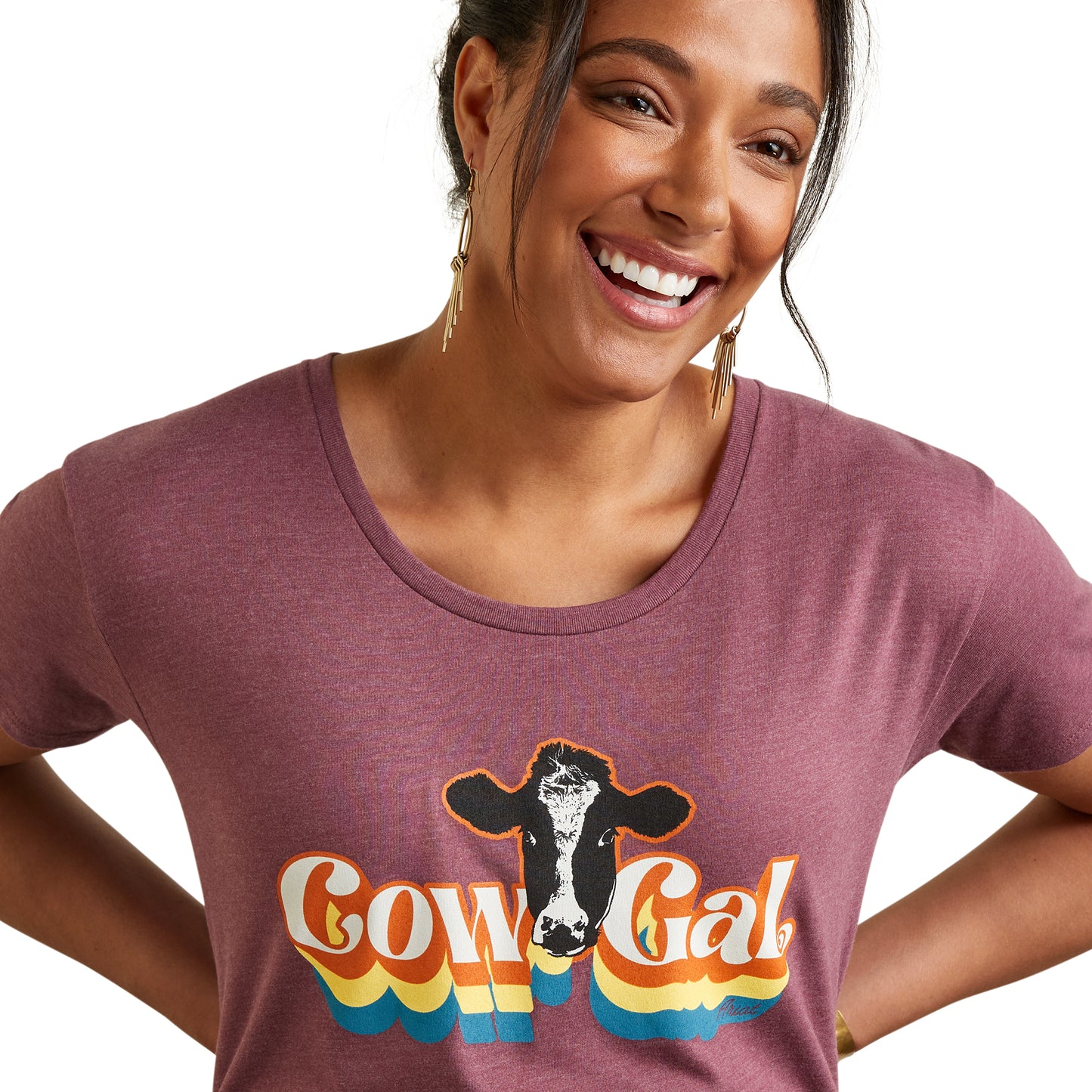 10042789 Ariat Wms Cow Gal SS T-Shirt Burgundy Heather