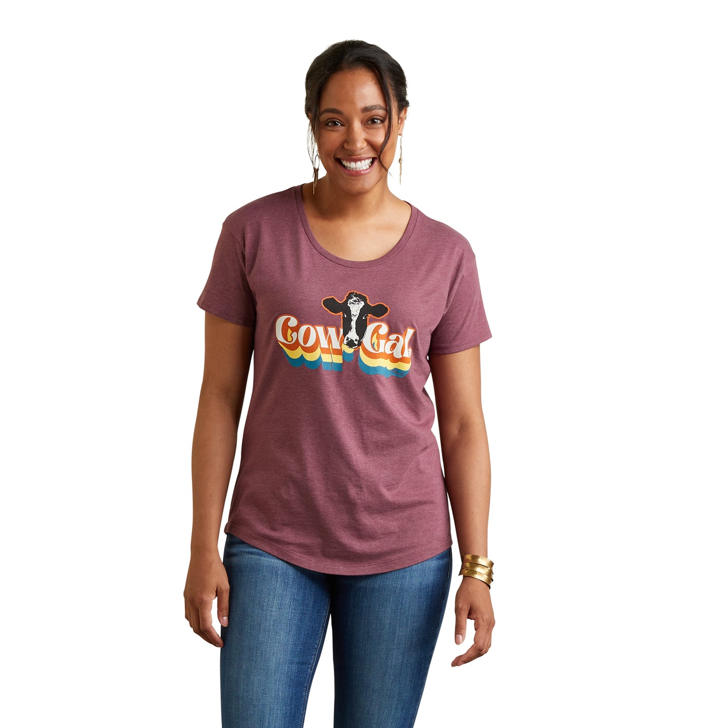 10042789 Ariat Wms Cow Gal SS T-Shirt Burgundy Heather