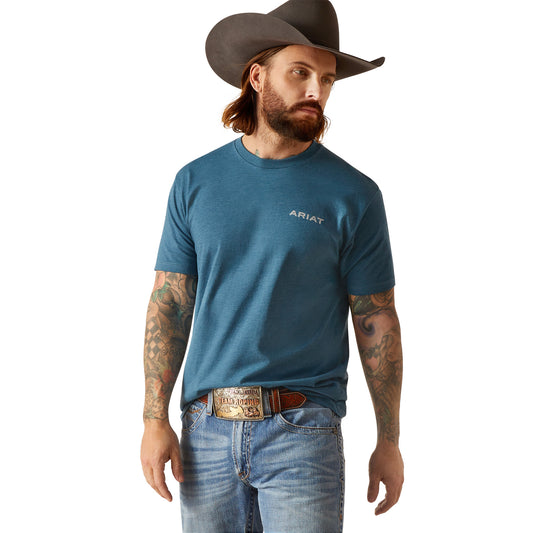 10047902 Ariat Men's Western Wire SS T Shirt Steel Blue