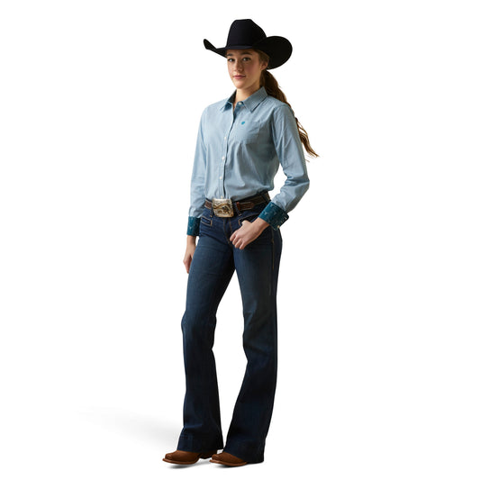 10046700 Ariat Women's Kirby Stretch Shirt CRYSTAL TEAL STRIPE