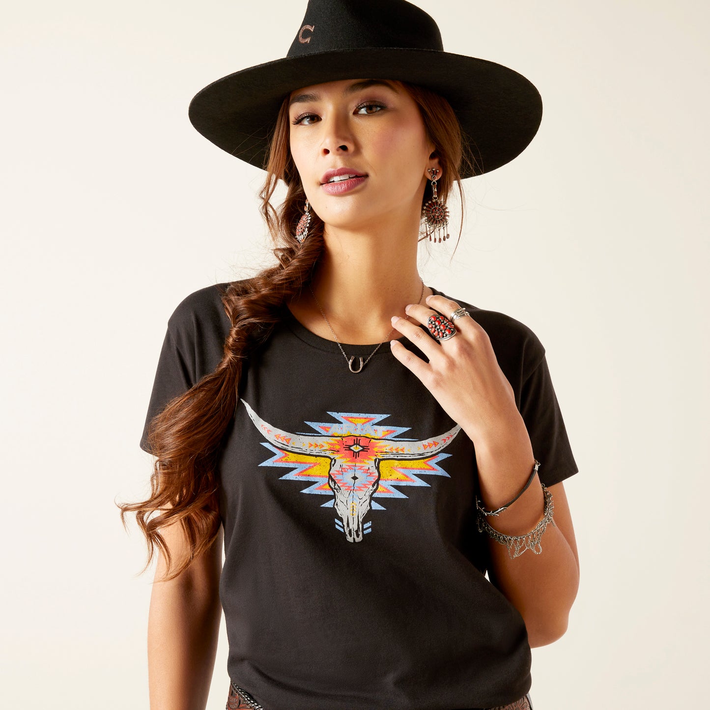 10047602 Ariat Wms Geo Skull SS Tee Black