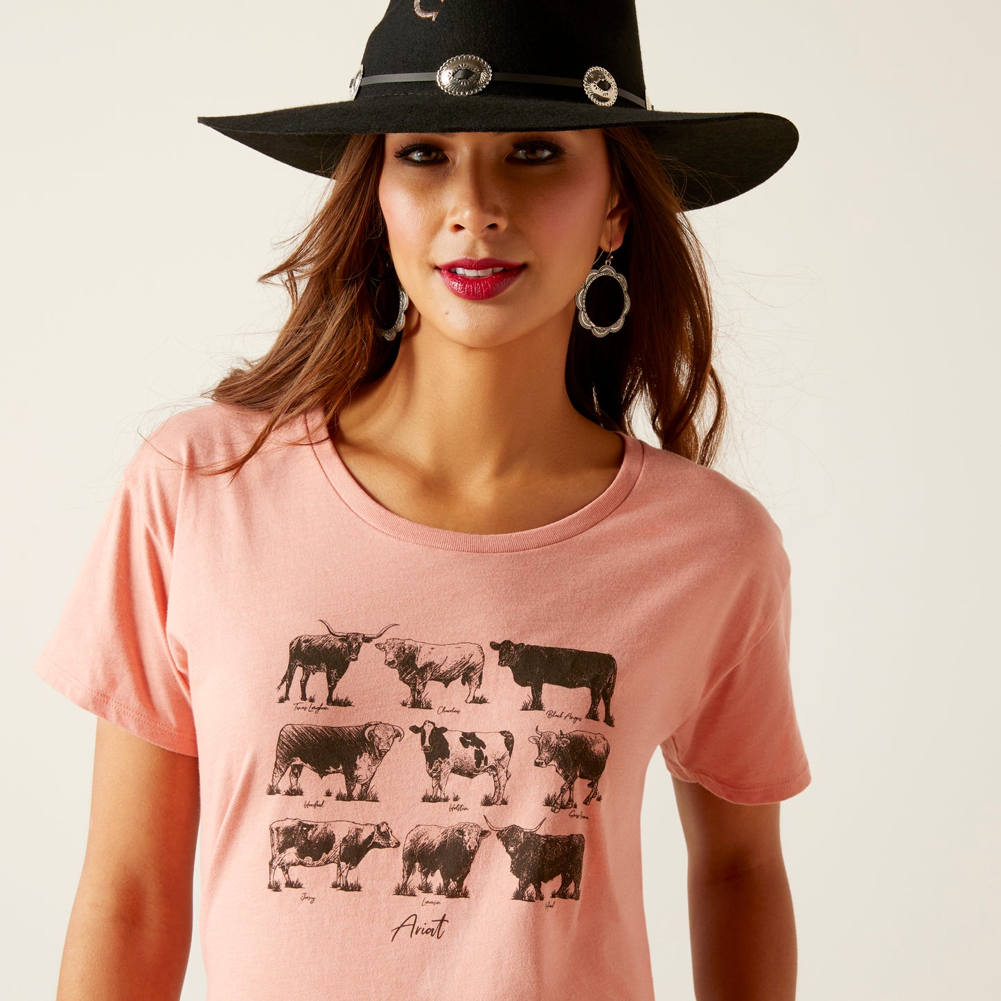 10047641 Ariat Wms Cow Chart SS Tee Sunset Heather