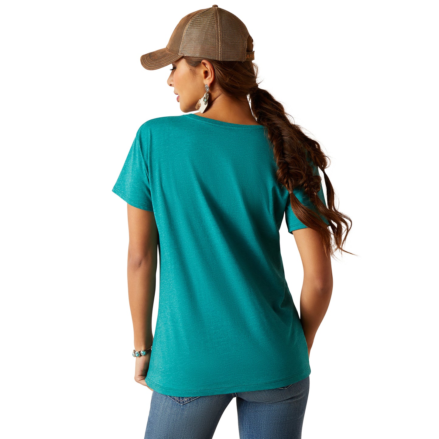 10047920 Ariat Women's Longhorn Watercolour SS T Shirt Teal Green Heather