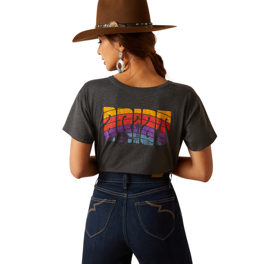 10047922 Ariat Women's Groovy Sunset SS T Shirt Charcoal Heather