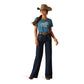 10047926 Ariat Women's Racing Script SS T Shirt Steel Blue Heather