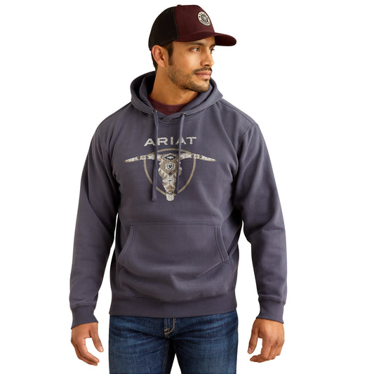 10052004 Ariat Men's Southwest Longhorn Hoodie Odyssey Grey