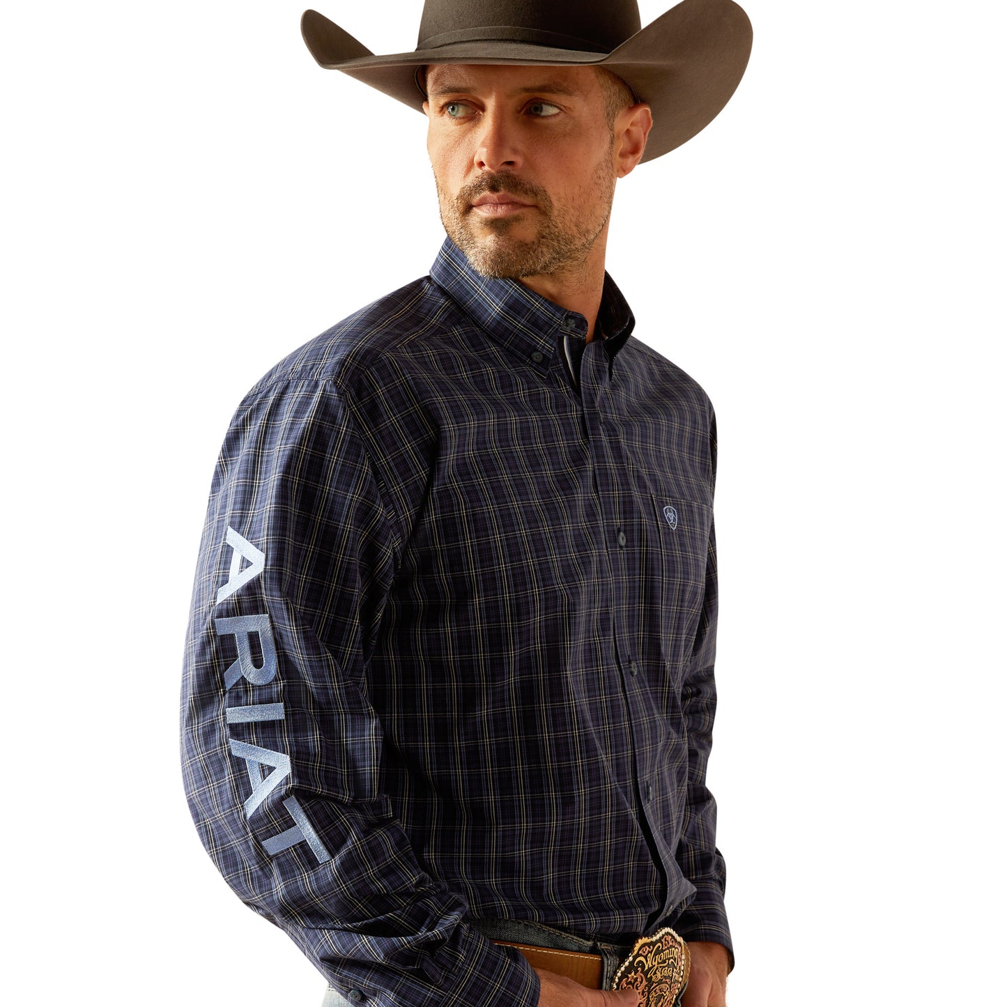 10052338 Ariat Men's Pro Series Team Kolt LS Shirt Navy Blue/Light Blue