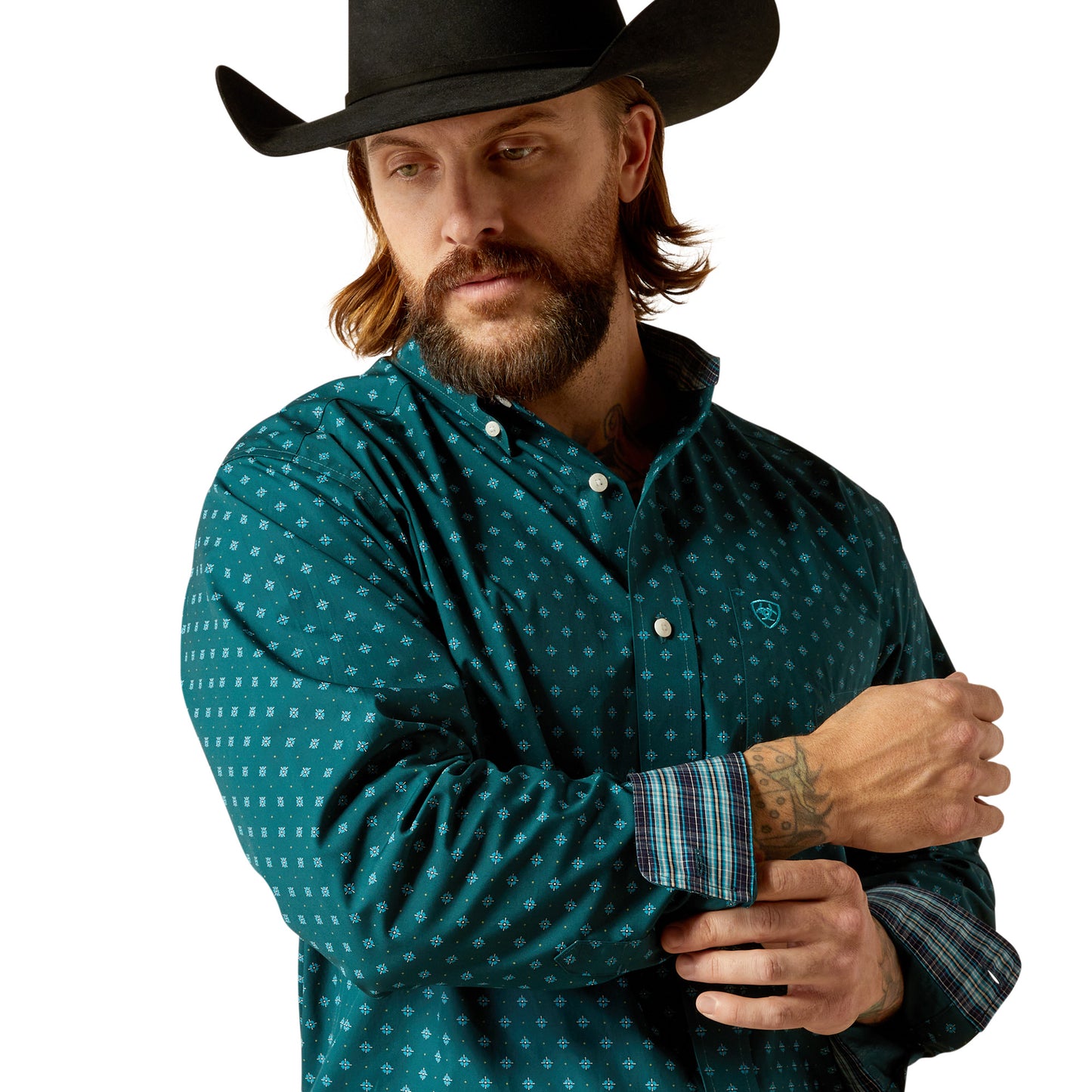 10052374 Ariat Men's Wrinkle Free Gunnar LS Shirt Deep Teal
