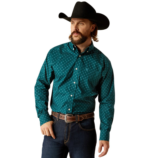10052374 Ariat Men's Wrinkle Free Gunnar LS Shirt Deep Teal