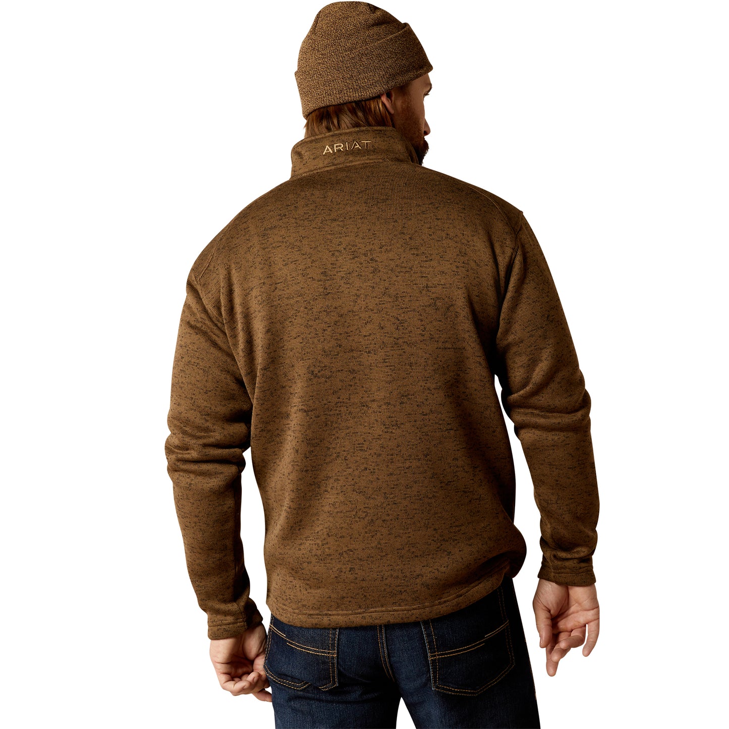 10052972 Ariat Men's Caldwell Logo 1/4 Zip Sweater Dark Brown