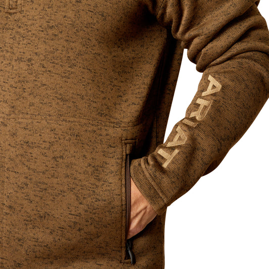 10052972 Ariat Men's Caldwell Logo 1/4 Zip Sweater Dark Brown