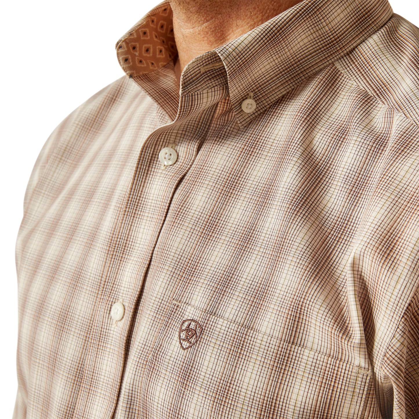 10053907 Ariat Men's Wrinkle Free Flemming Fitted Shirt Brown Check