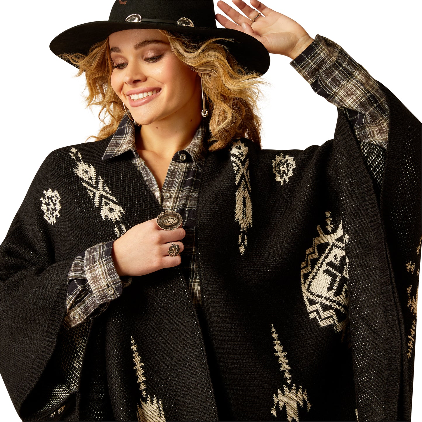 10052047 Ariat Women's Delta Poncho Black/Summer Sand