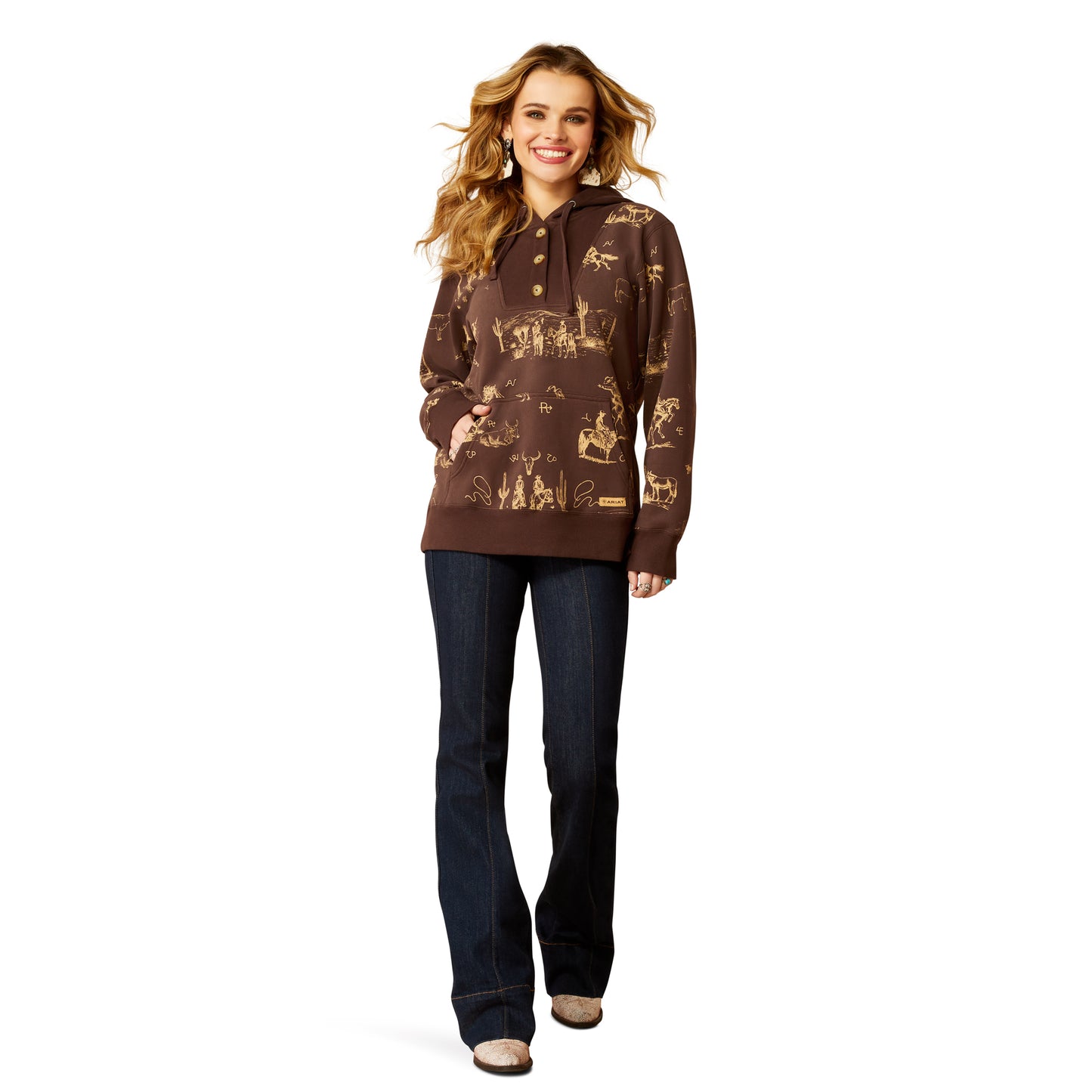 10052413 Ariat Women's Ranchin Hoodie Ranch Print