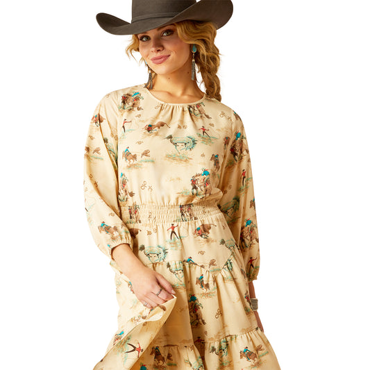 10052602 Ariat Women's Handkerchief Dress Retro Ranch Print