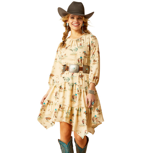 10052602 Ariat Women's Handkerchief Dress Retro Ranch Print